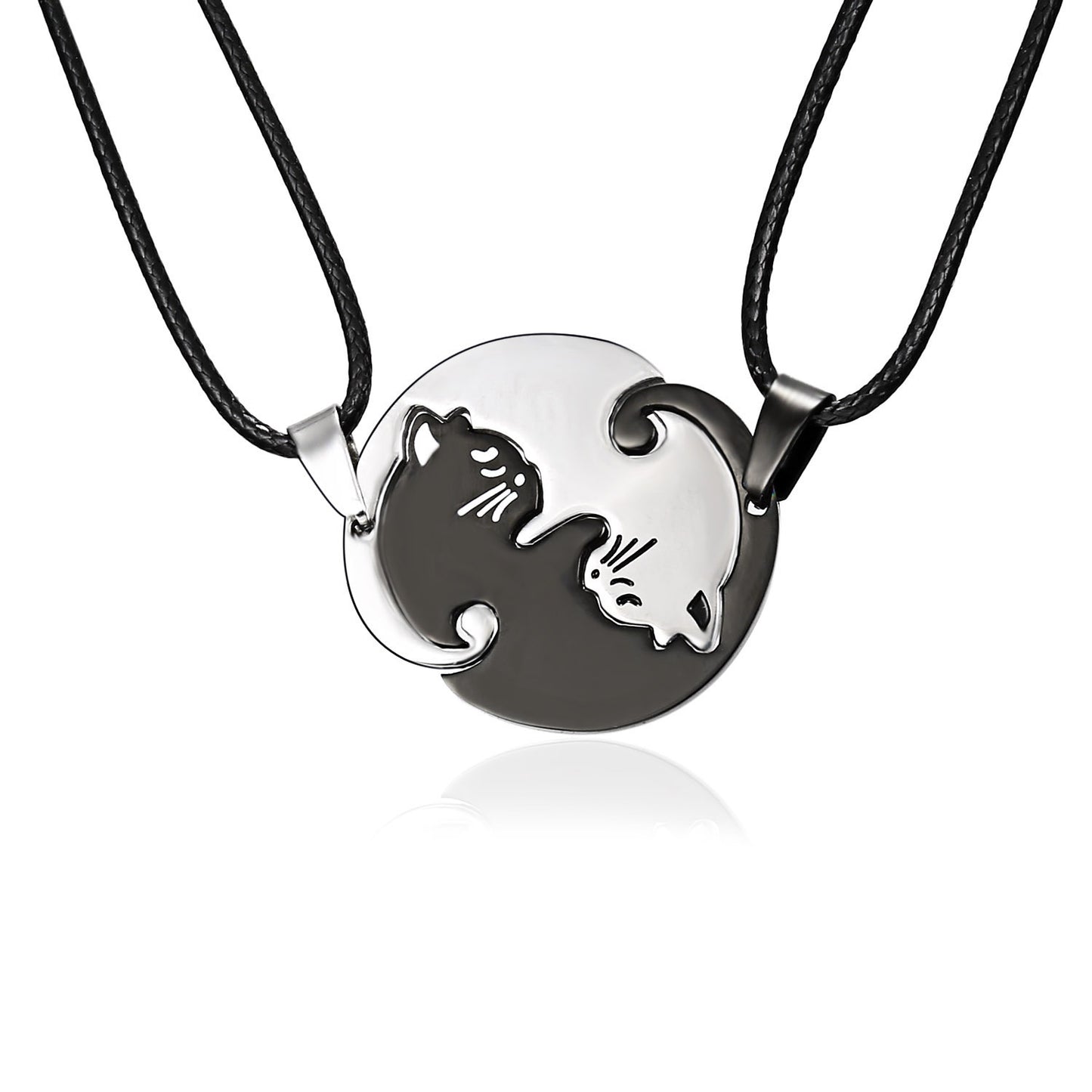 Steel Simple Animal Cat Black White Necklaces