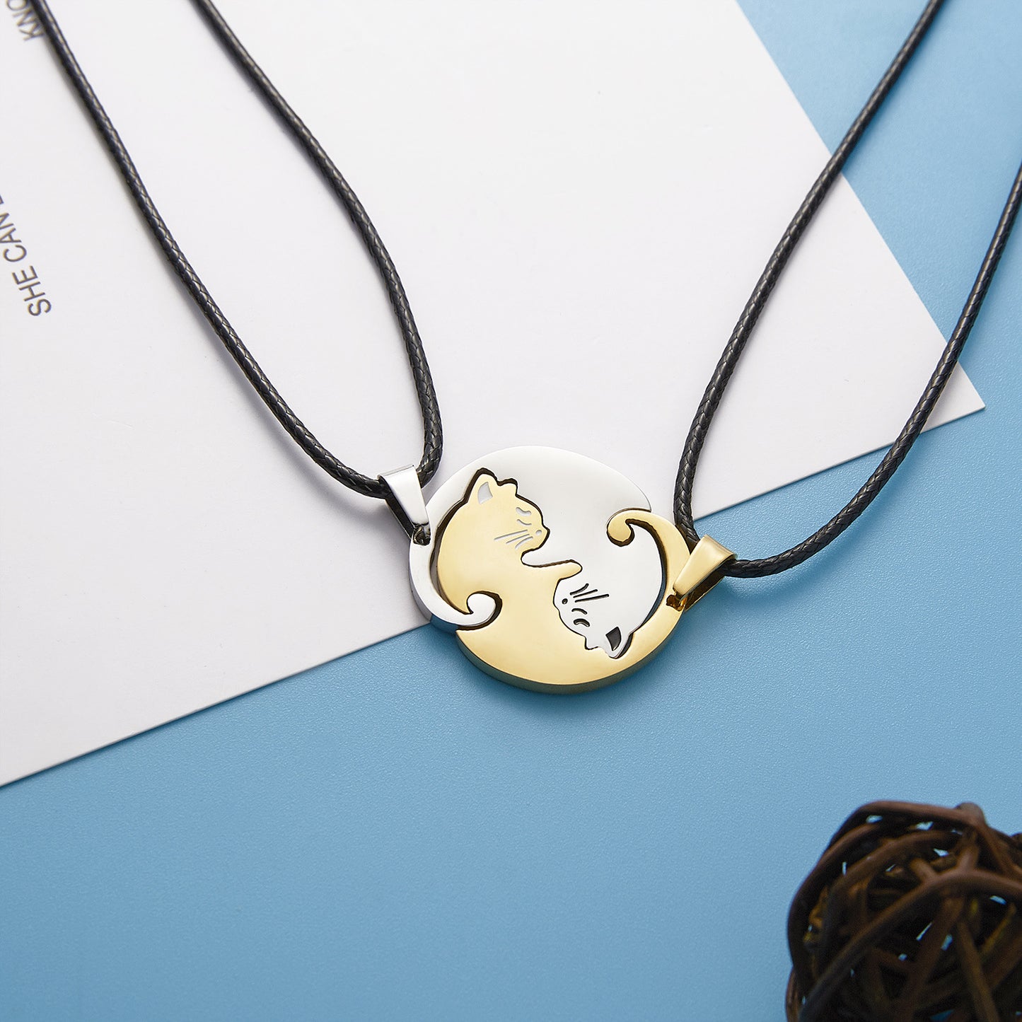 Steel Simple Animal Cat Black White Necklaces