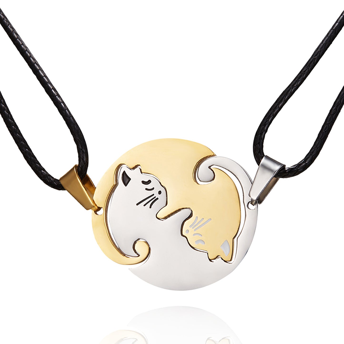 Day Gift Stainless Steel Black White Cat Necklaces