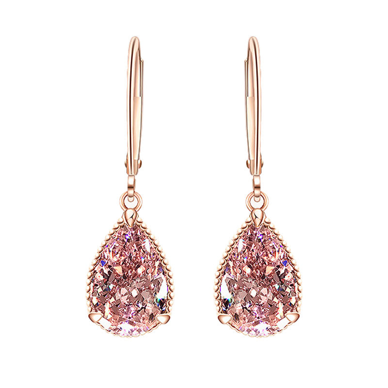 Women's Drop-shaped Diamond Pink Rose Gold Plated Earrings