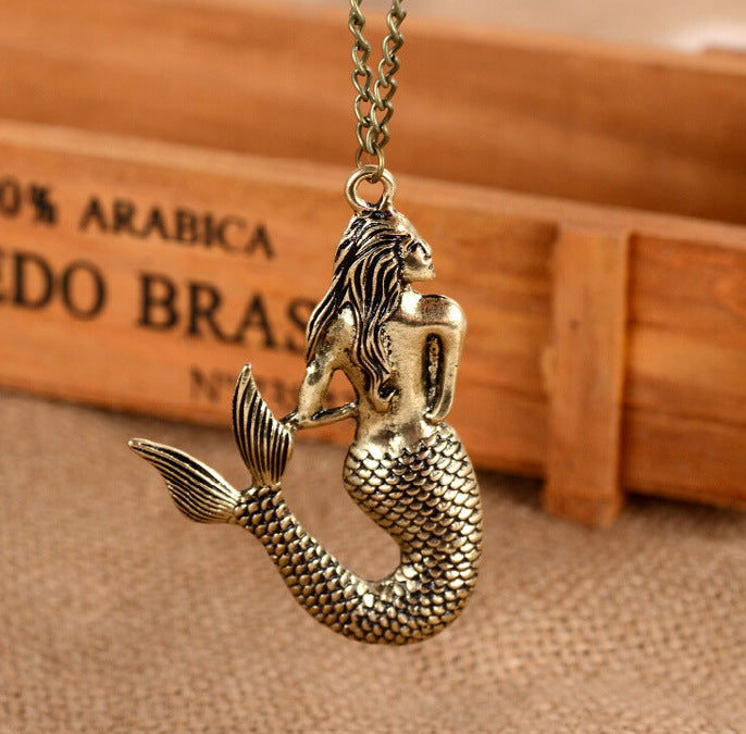 Women's Ornament Retro Mermaid Long Sweater Chain Necklaces