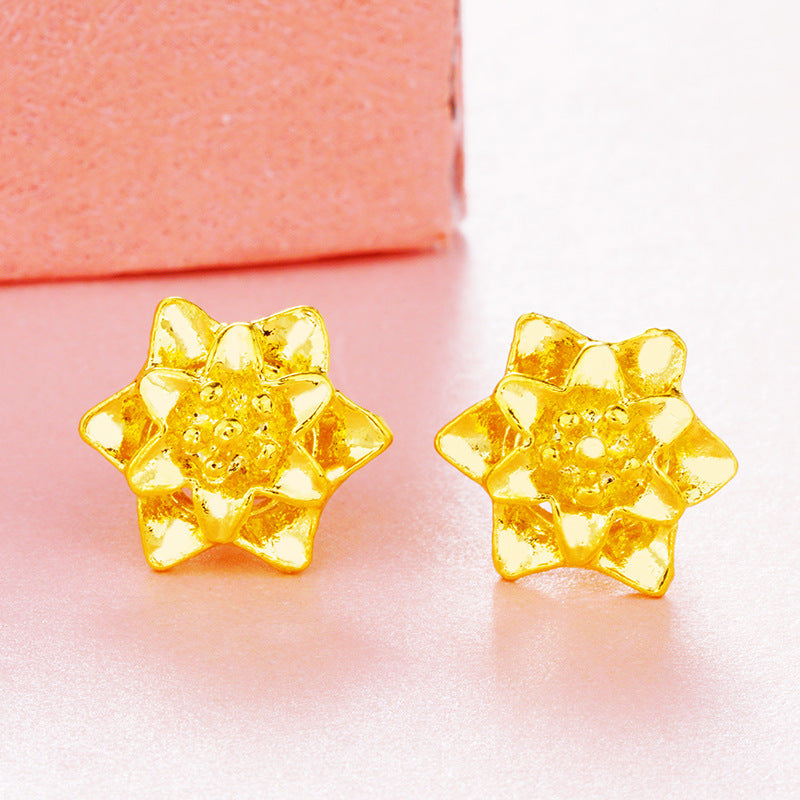 Women's Gold Plated Vietnam Placer Vintage Flower For Stud Earrings
