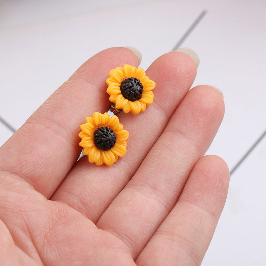 Flower Ear Resin Fresh Yellow Stainless Earrings