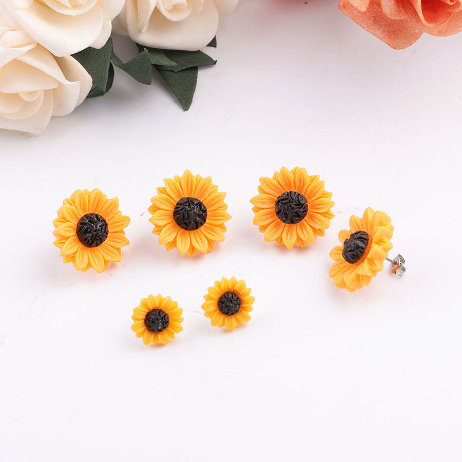Flower Ear Resin Fresh Yellow Stainless Earrings