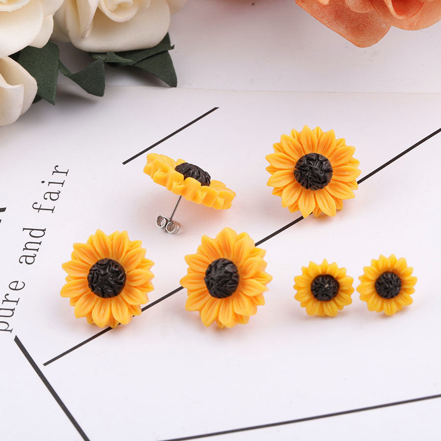 Flower Ear Resin Fresh Yellow Stainless Earrings