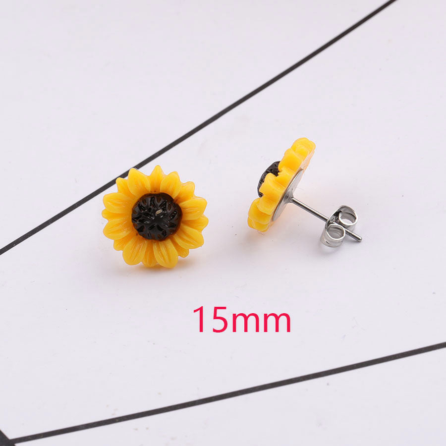 Flower Ear Resin Fresh Yellow Stainless Earrings