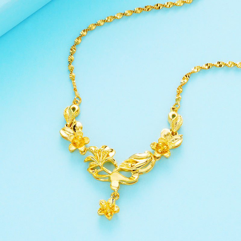 Women's Vietnam Placer Gold Water Wave Chain Necklaces
