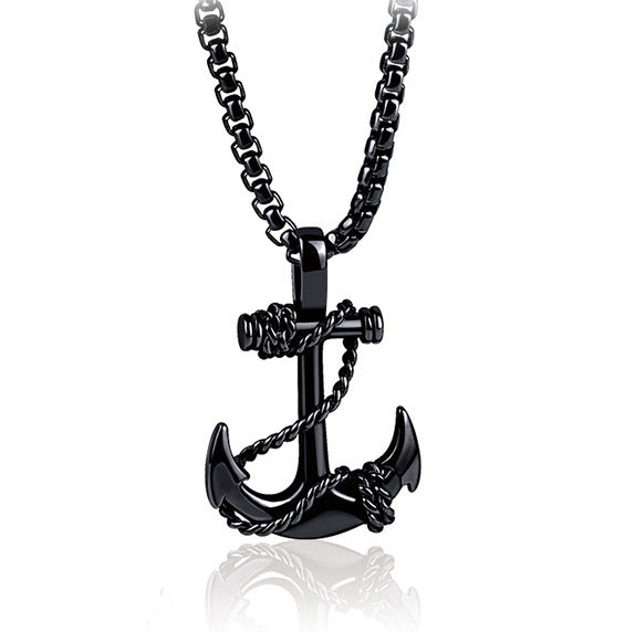 Men's Navy Boat Anchor-shaped Cross Titanium Steel Personalized Necklaces