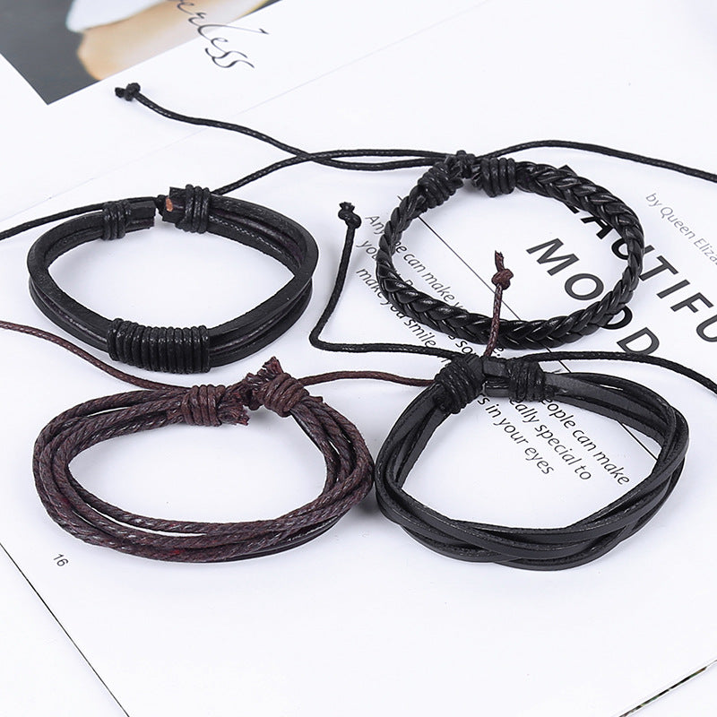 Men's Simple Retro Braided Leather Woven Hand Bracelets