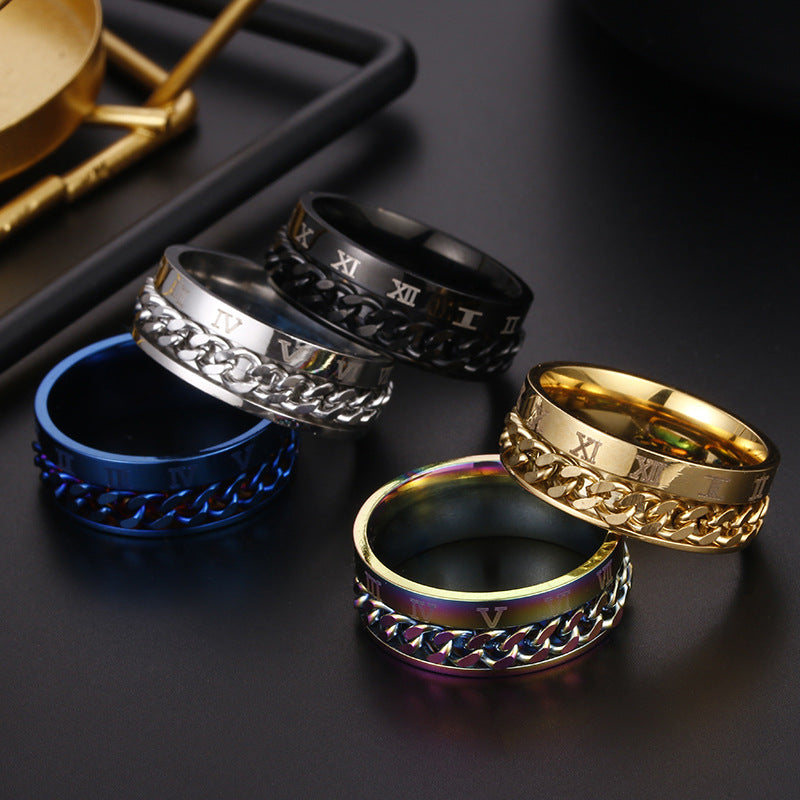 Men's Personalized Roman Numerals Titanium Steel Rotatable Rings
