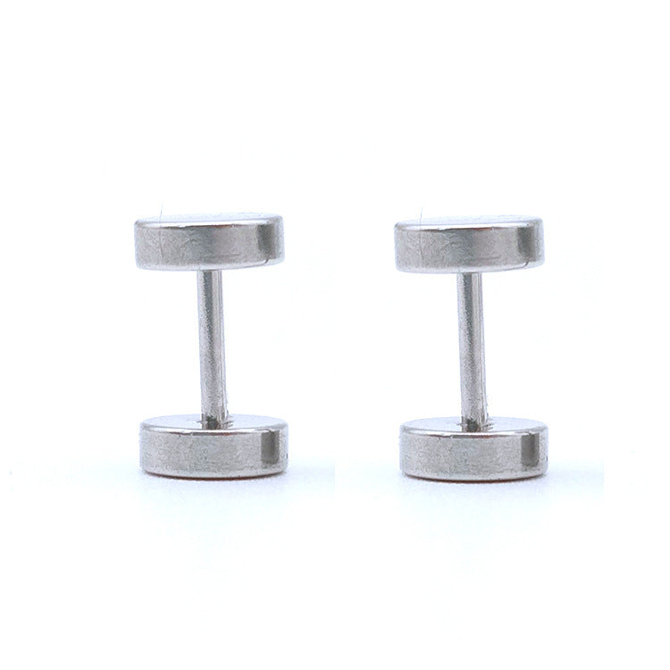 Women's & Men's Vacuum Electroplating Barbell Black Hip Hop Rock Round Hipster Dumbbell Stud Earrings