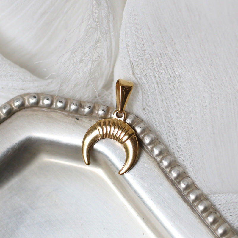 Crescent Cross Single Titanium Steel Gold Pendants