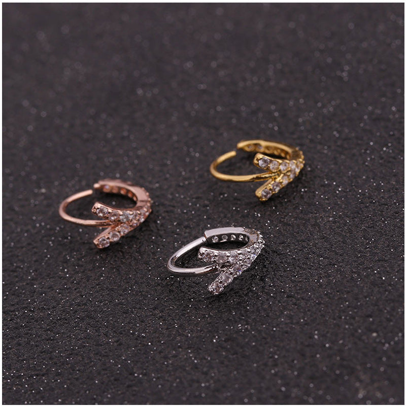 Inlaid Zircon Nose Copper Ear Bone Earrings