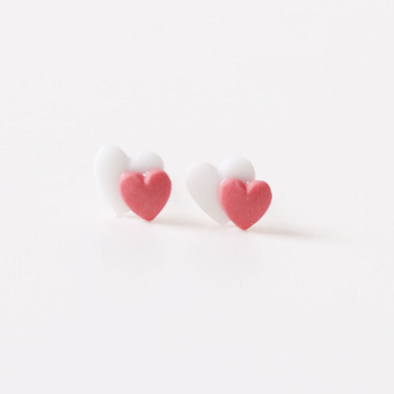 Trinkets Two-color Love Heart Sweet Design Personality Simple Gifts Fresh Stud Earrings