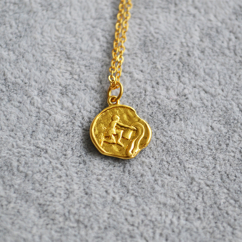 Niche Retro Golden Constellation Embossed Pattern Necklaces