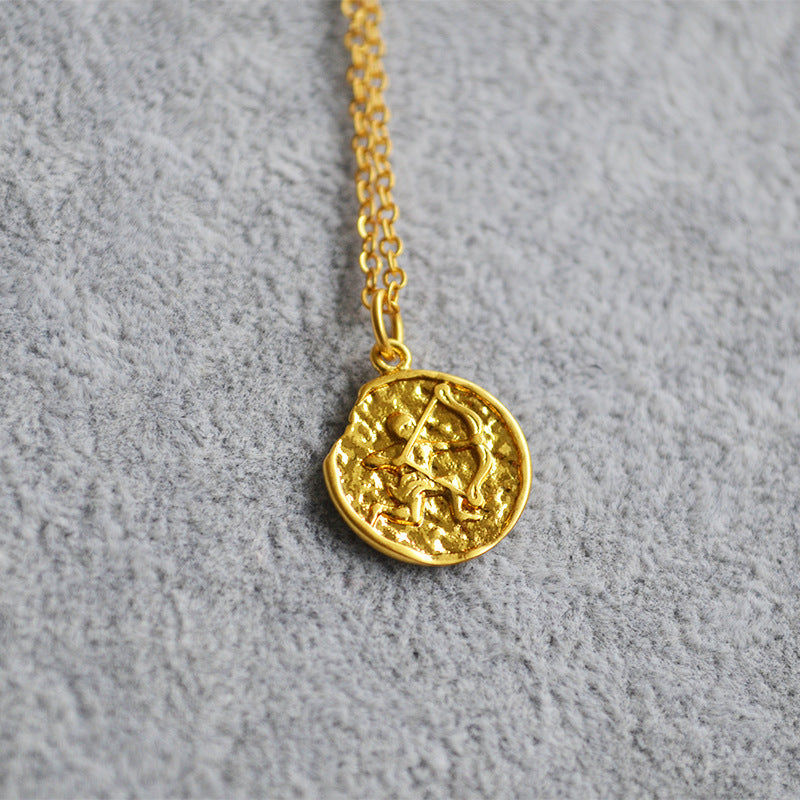 Niche Retro Golden Constellation Embossed Pattern Necklaces