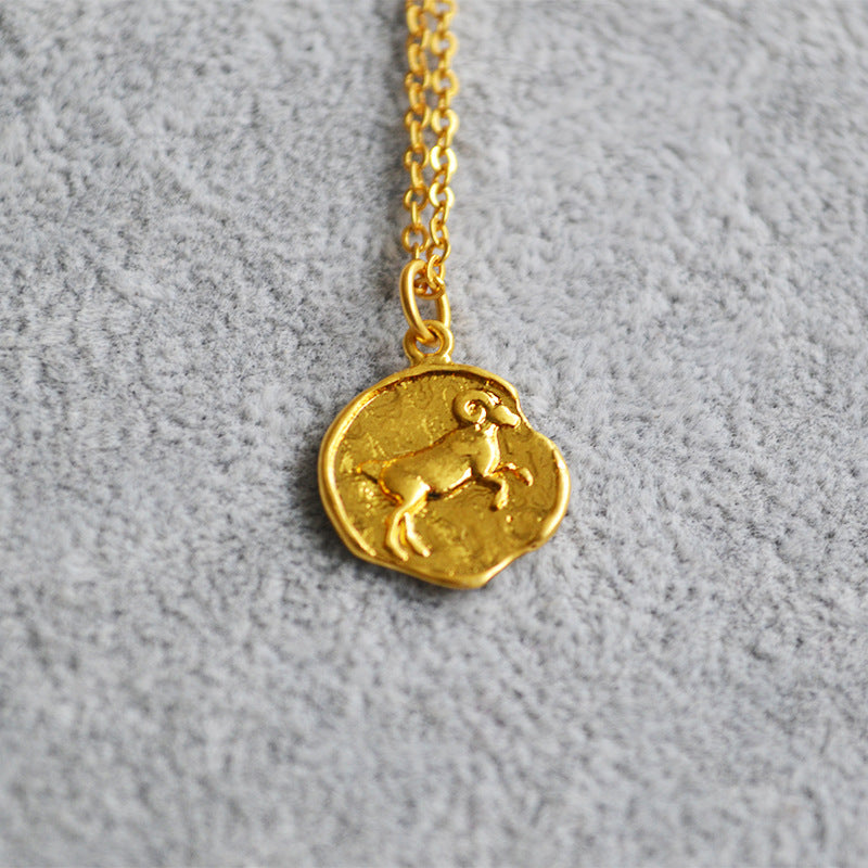 Niche Retro Golden Constellation Embossed Pattern Necklaces