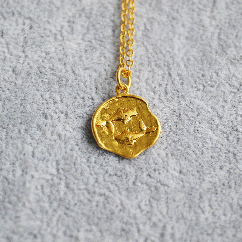 Niche Retro Golden Constellation Embossed Pattern Necklaces