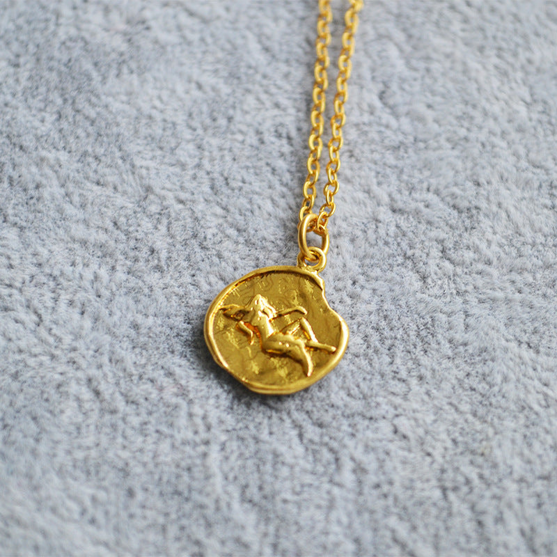 Niche Retro Golden Constellation Embossed Pattern Necklaces