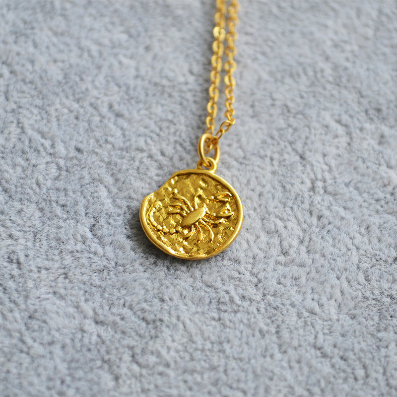 Niche Retro Golden Constellation Embossed Pattern Necklaces