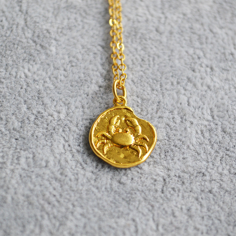 Niche Retro Golden Constellation Embossed Pattern Necklaces