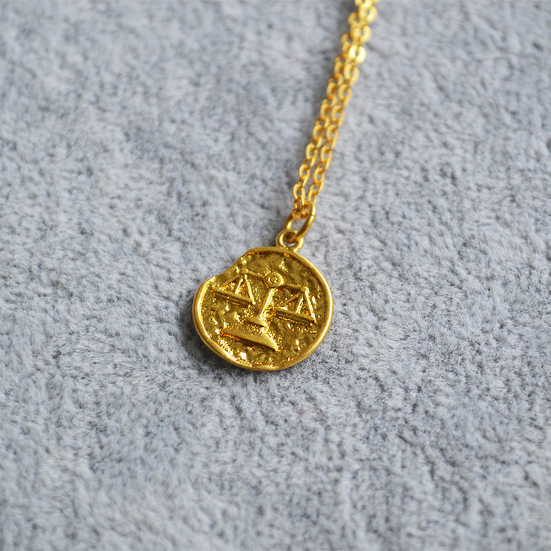 Niche Retro Golden Constellation Embossed Pattern Necklaces