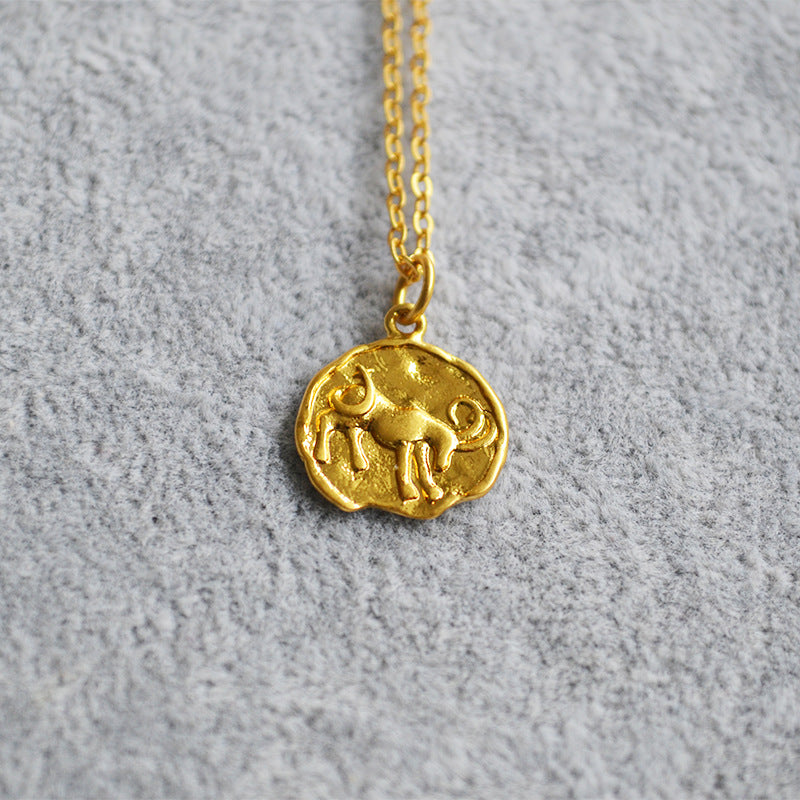 Niche Retro Golden Constellation Embossed Pattern Necklaces