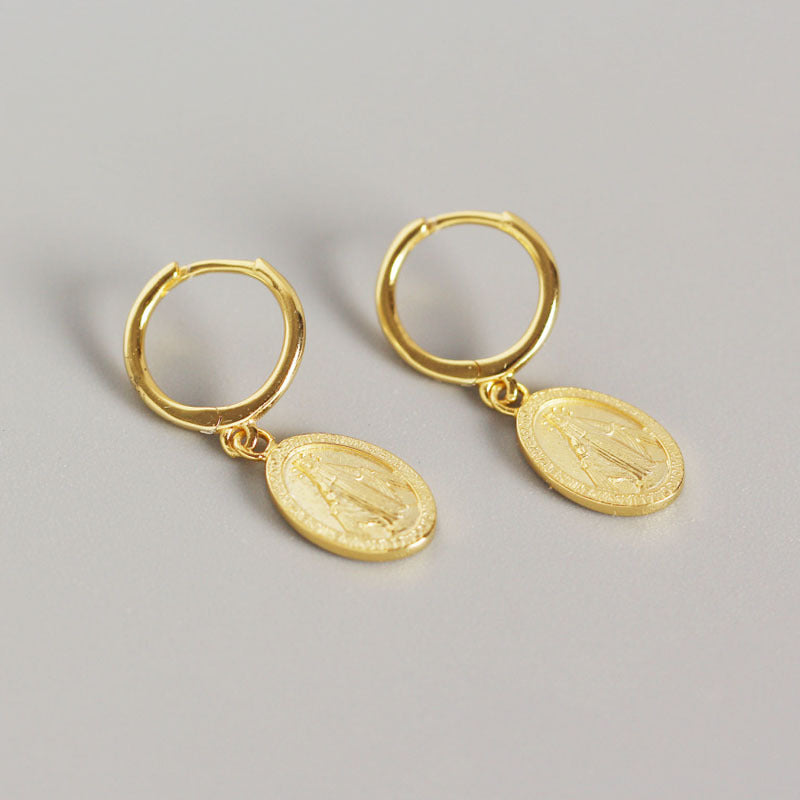 Women's Sier Santa Maria Mother Coin Stacked Earrings