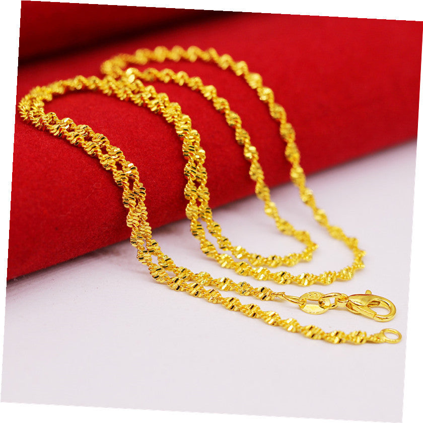 Women's Imitation Gold Slim Chain Fine Single Double Water Ripple Necklaces