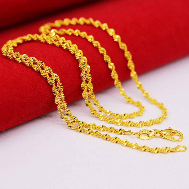 Women's Imitation Gold Slim Chain Fine Single Double Water Ripple Necklaces