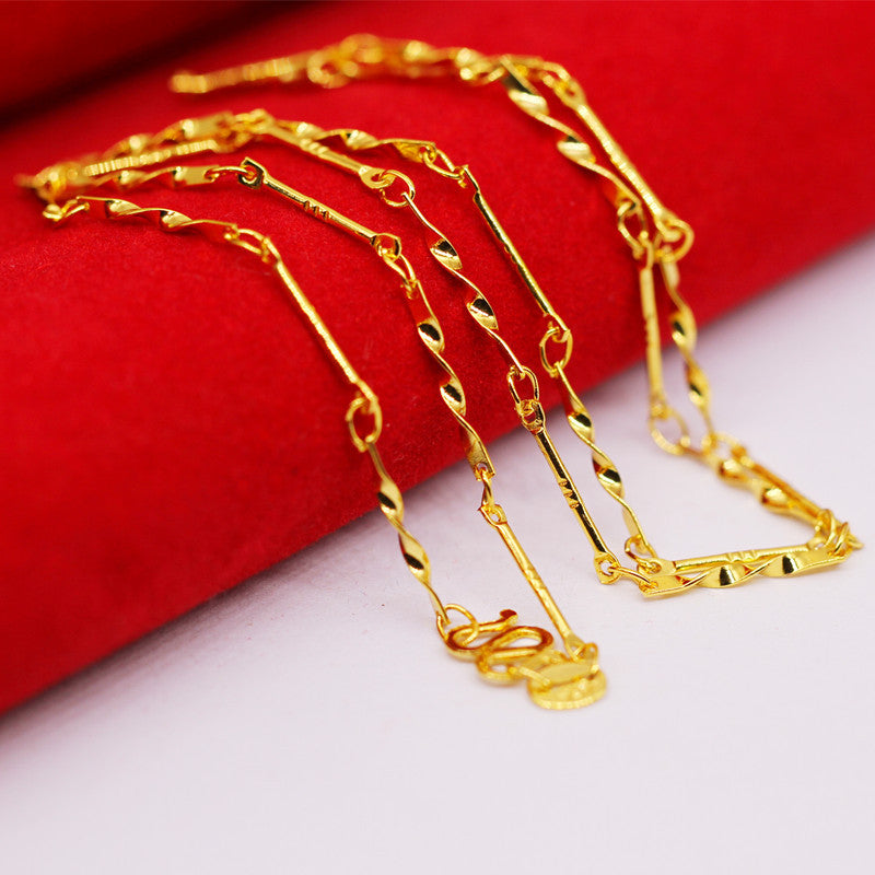 Women's Imitation Gold Slim Chain Fine Single Double Water Ripple Necklaces