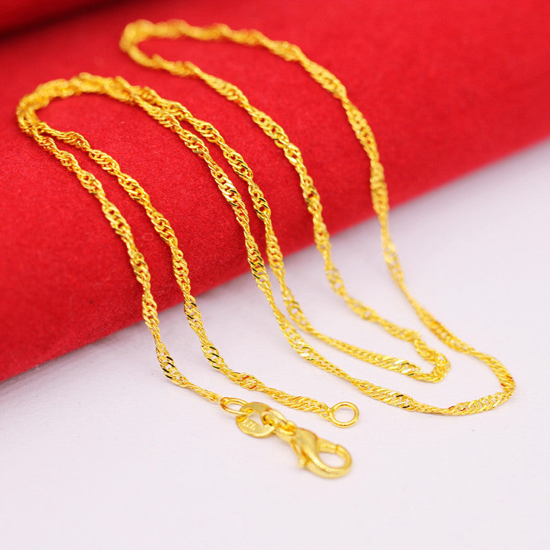 Women's Imitation Gold Slim Chain Fine Single Double Water Ripple Necklaces