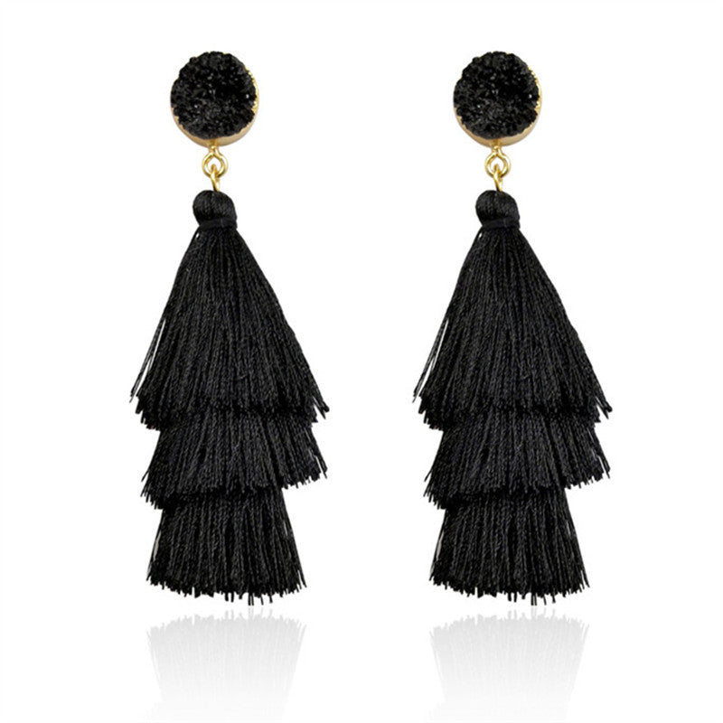 Hand-woven Long Tassel Female Temperament Personalized Earrings
