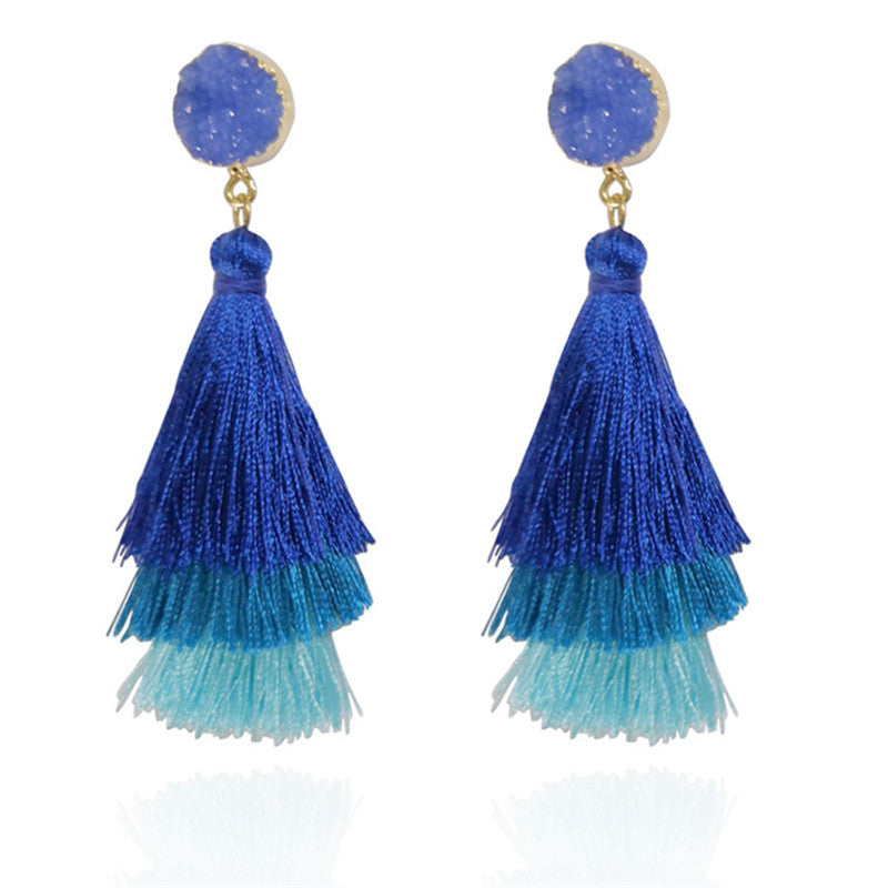 Hand-woven Long Tassel Female Temperament Personalized Earrings