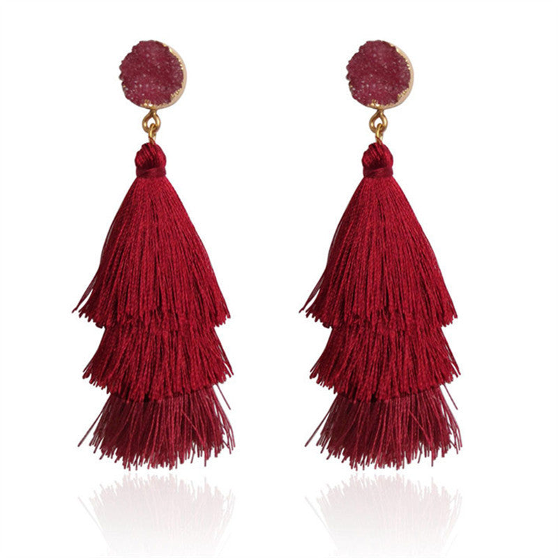 Hand-woven Long Tassel Female Temperament Personalized Earrings