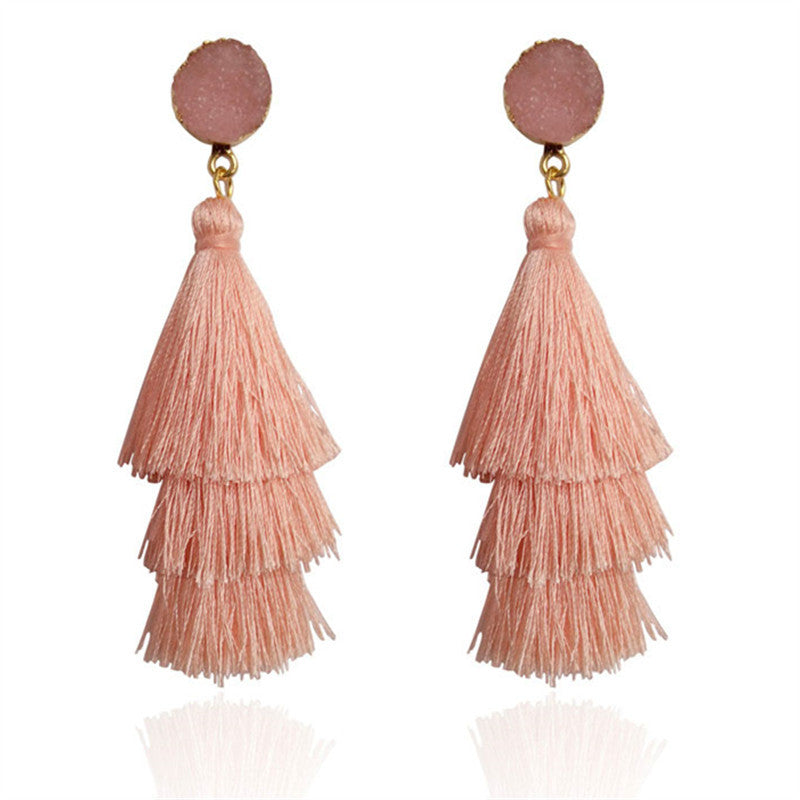 Hand-woven Long Tassel Female Temperament Personalized Earrings