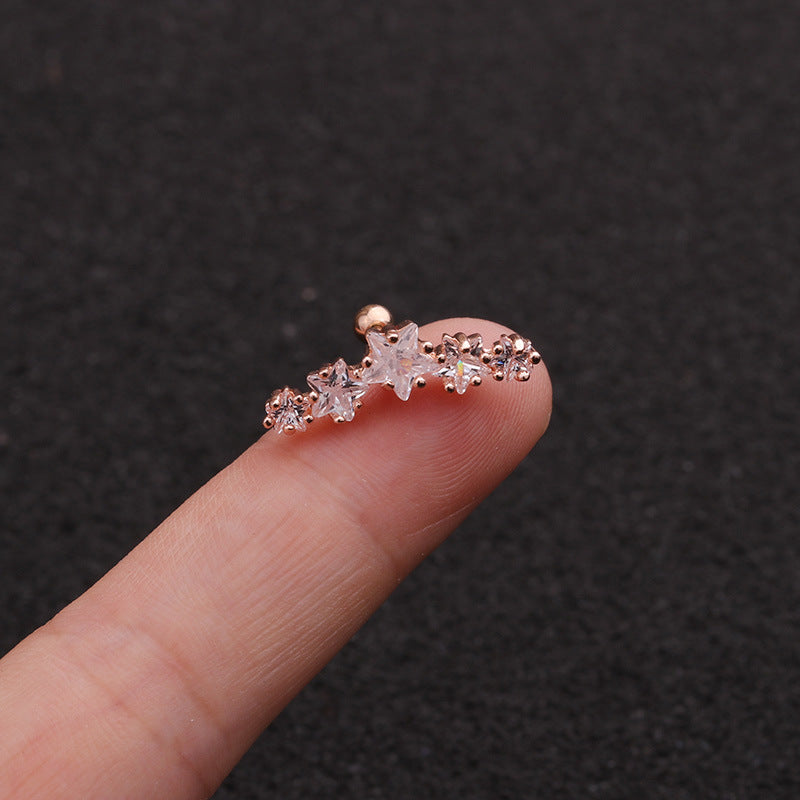 Pentagram Zircon Ear Bone Stainless Steel Double-sided Earrings