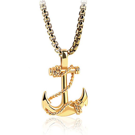 Men's Navy Boat Anchor-shaped Cross Titanium Steel Personalized Necklaces