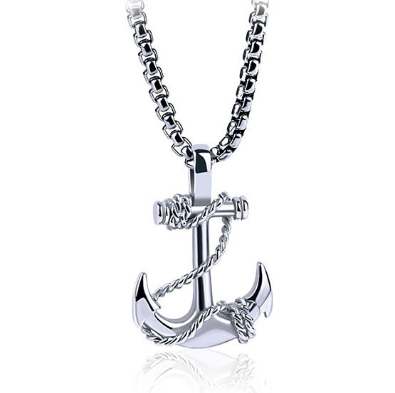 Men's Navy Boat Anchor-shaped Cross Titanium Steel Personalized Necklaces
