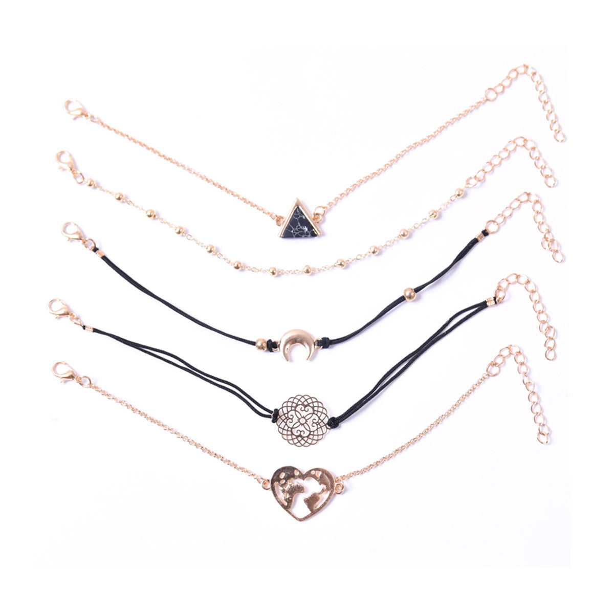 Personalized Triangle Black Turquoise Love Map Five Bracelet