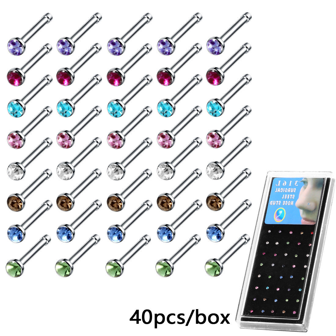 Boxed Stainless Steel Diamond Nose Titanium Fake Stud Earrings