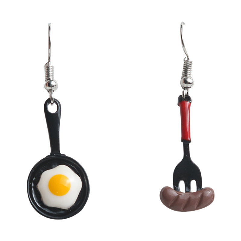 Eccentric Personality Creative Fun Cute Fried Eggs Spatula Asymmetric Eardrops Stud Earrings