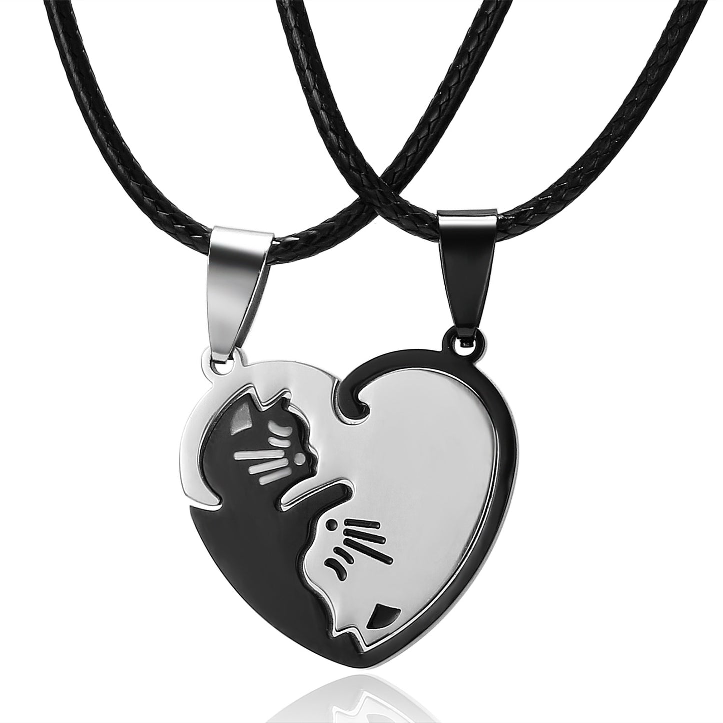 Day Gift Stainless Steel Black White Cat Necklaces