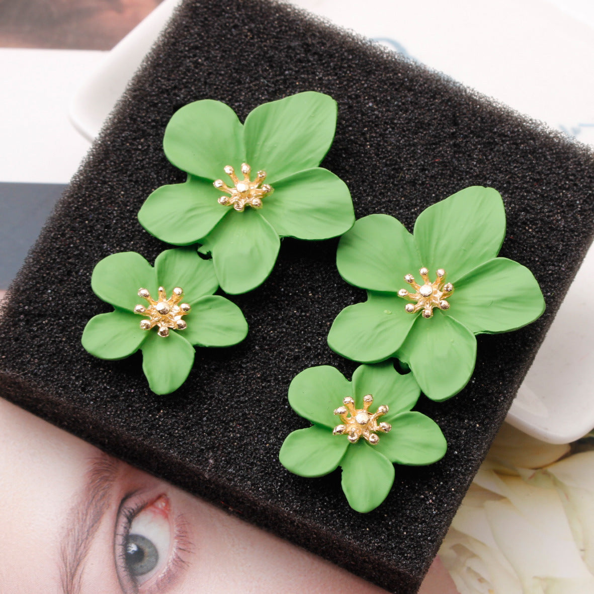 Trend Multicolor Double Layer Flower Simple Earrings