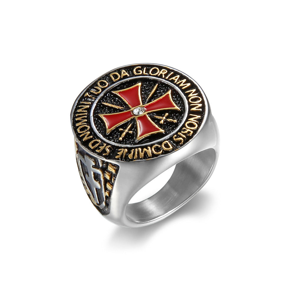 Men's Red Cross Stainless Steel Vintage Diamond Rings