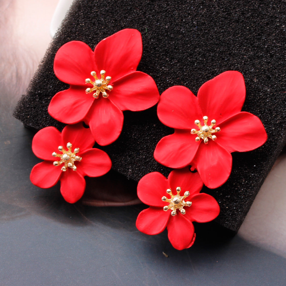 Trend Multicolor Double Layer Flower Simple Earrings