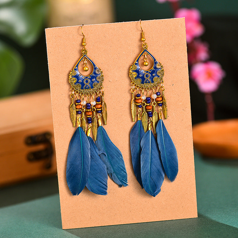 Color Retro Mid-length Feather Your Daisy Earrings