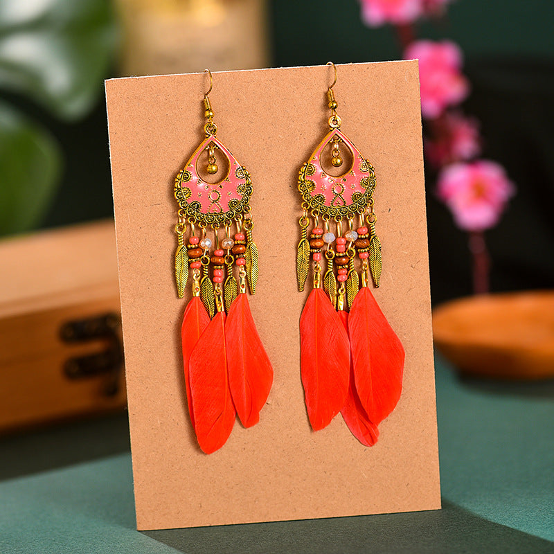 Color Retro Mid-length Feather Your Daisy Earrings