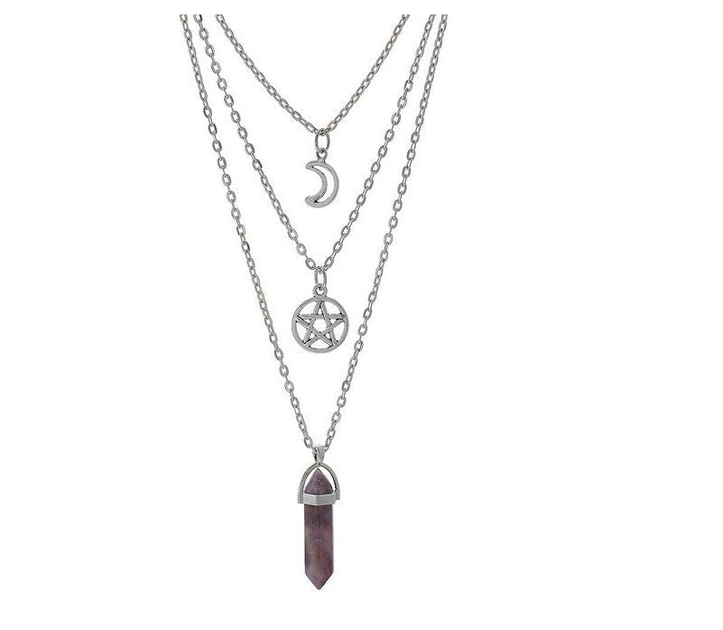 Women's Prism Agate Hollow Moon Five-pointed Star Necklaces