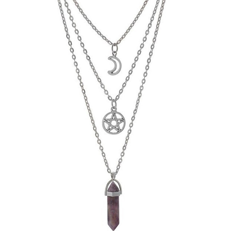 Women's Prism Agate Hollow Moon Five-pointed Star Necklaces